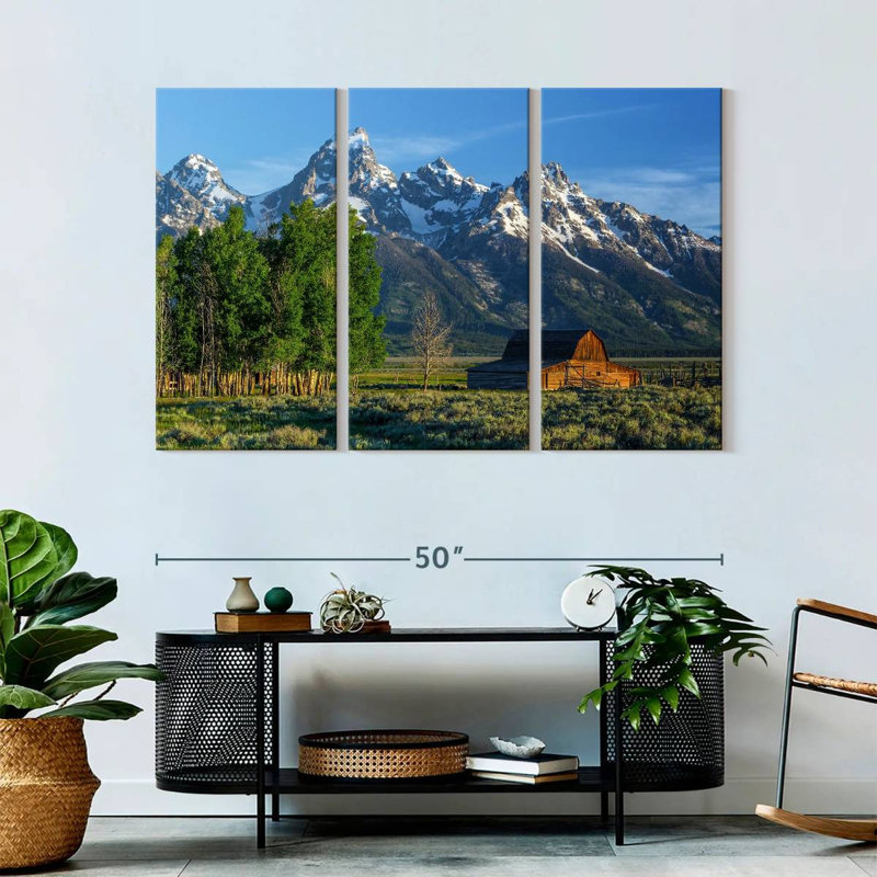 Grand Teton Mountains Barn Art, reproduction d'art sur toile, H 50 po x l 32 po x P 1,25 po