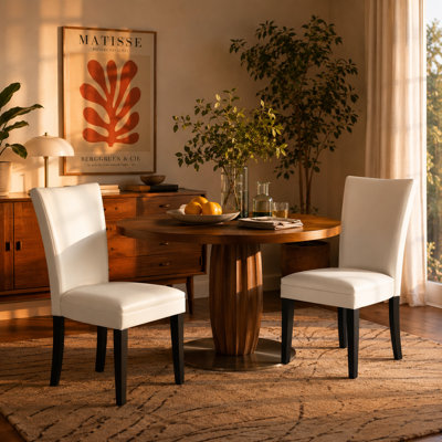 Wexford Collection Set of 2 Mid-Century Modern Parsons Dining Chairs, Upholstered Faux Leather Dining Chairs with Solid Wood Legs, High Back Side Chairs for Dining Room, Kitchen or Breakfast Nook, White