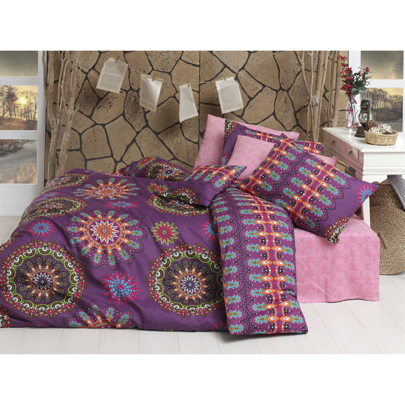 Ensemble de housse de couette 100% coton 3 pièces Carine, Rose/mauve, Housse de couette 79 po x 98 po + 2 taies d'oreill