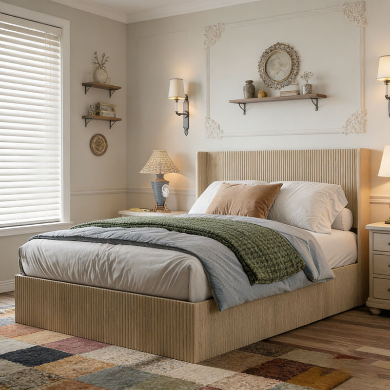 Base de lit plateforme en bois, Grand lit, Chêne