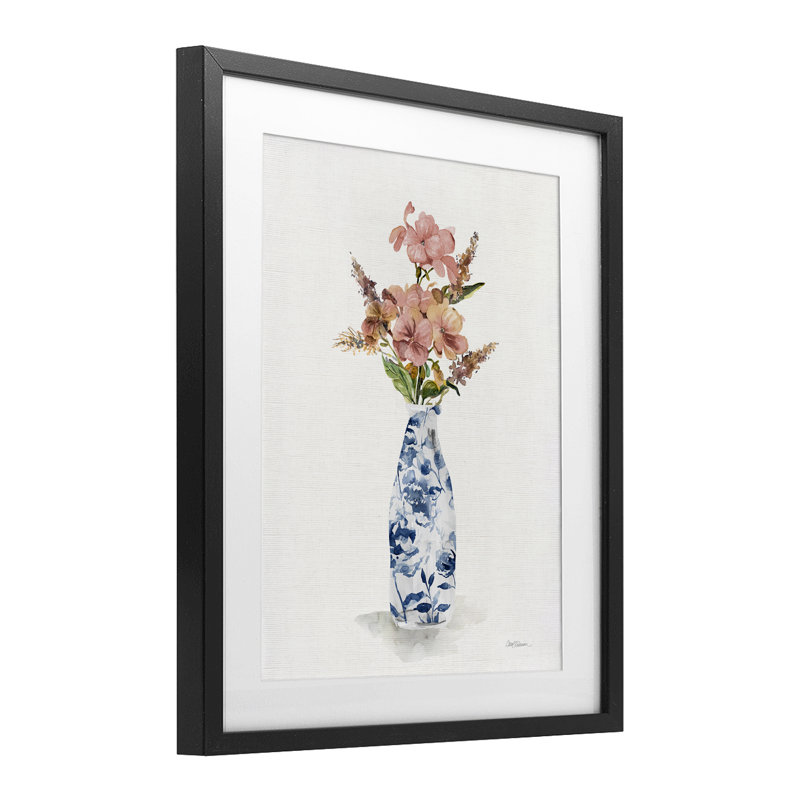«Chinoiserie Blooms Pink Florals», reproduction encadrée sous verre, design par Carol Robinson, H 21 po x l 17 po