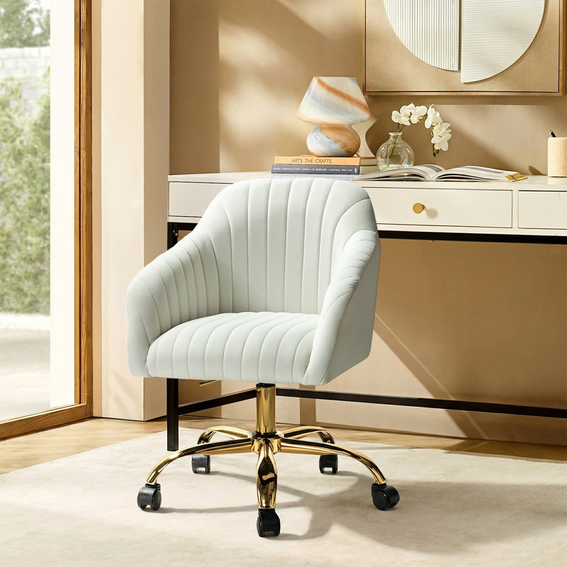 Chaise de travail en velours Adan, Velours ivoire