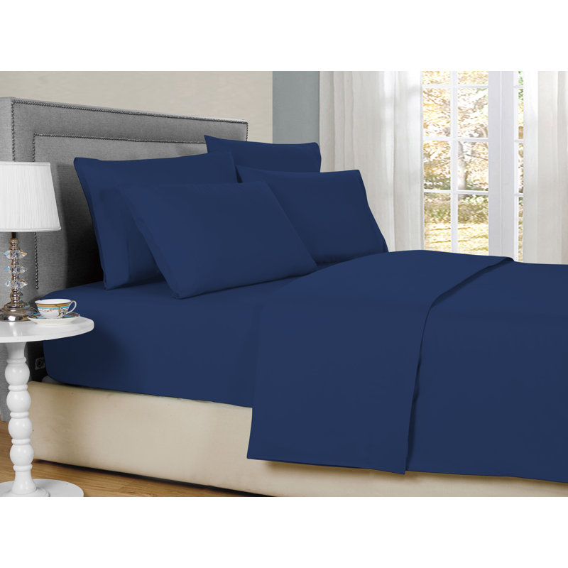 Bibb Home Bamboo 1800 Thread Count Deep Pocket Sheet Set, California King Sheet Set with 4 Pillowcases, Navy