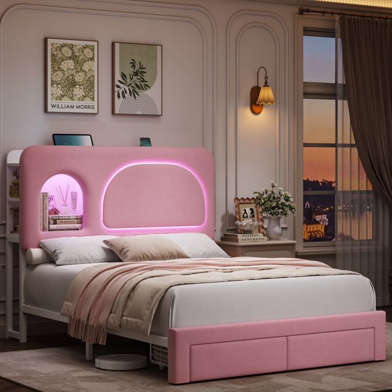 Lit avec rangement Arch, Lit double, Rose