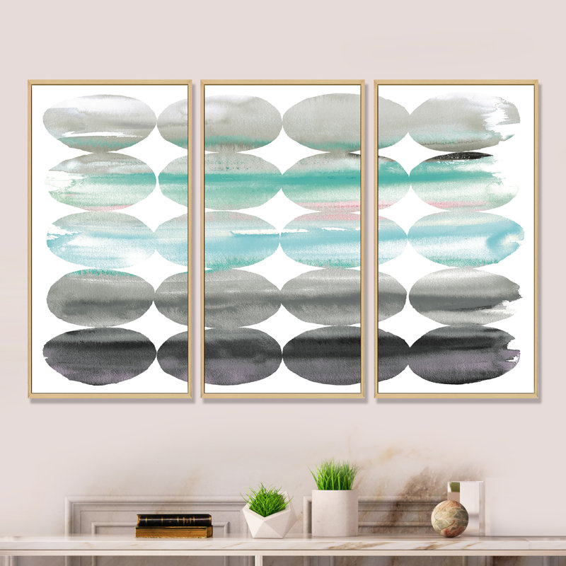 «Geometric Neutral Glue Circles», ensemble d'art mural sur toile encadré moderne et contemporain