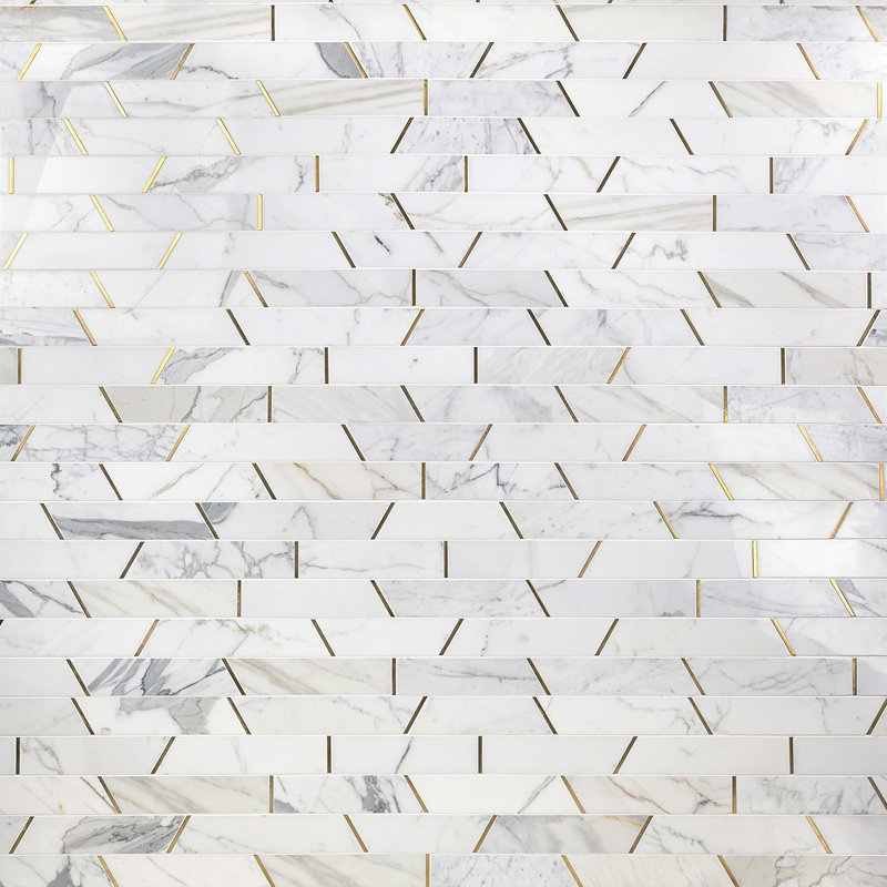Matrix 10x25 Trapezoid Calacatta Marble and Brass Mosaic Tile