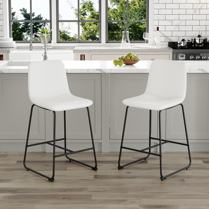 Ensemble de 2 tabourets de bar en polyuréthane de style minimaliste moderne - blanc, convenant à la cuisine, au bar et à la maison moderne, avec des dimensions de produit de 17,7 x 14,5 x 37 pouces.