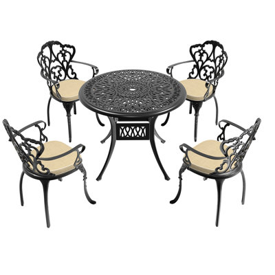 5 - Piece Aluminum Patio Dining , 4 Seats With Water Cushions, Round Table, Slip Foot Pads, Stackable For Easy Moving, Outdoor Celebration Furniture Featuring