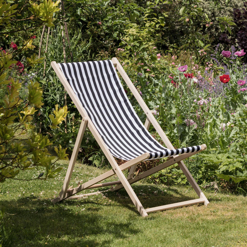 Folding Deck Chair, Black/White