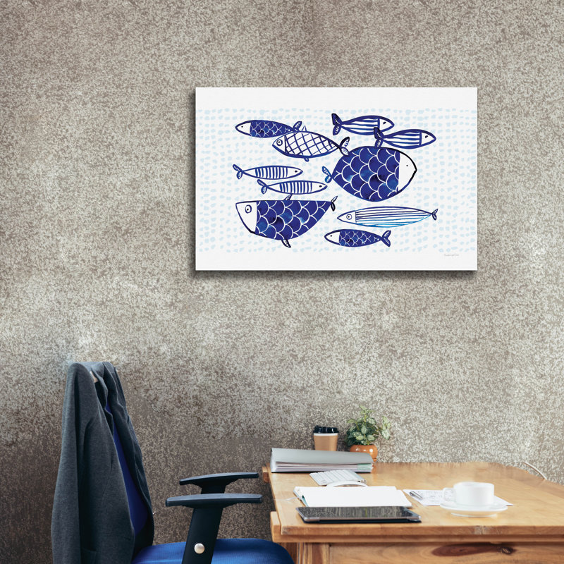 Art mural sur toile Highland Dunes «Blue Fish 4» par Mercedes Lopez, H 26 po x l 40 po x P 1,5 po