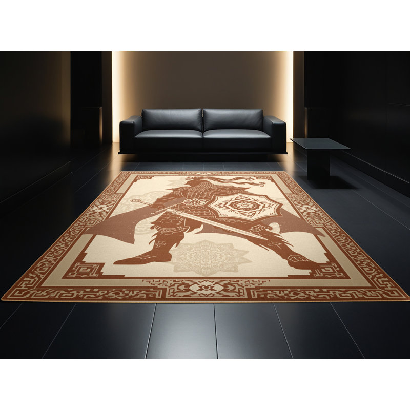 Soft Plush Dunton Highland Warrior Traditional Oriental Area Rug in Brown – LightBrown Binding, 7x9