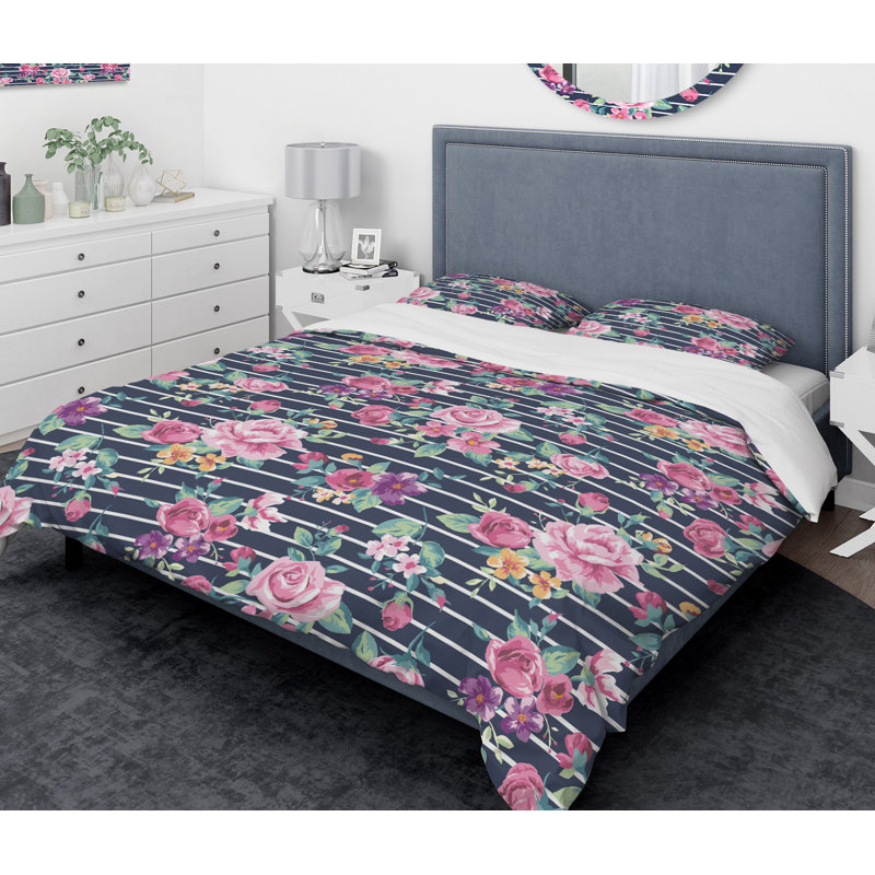 Ensemble de housse de couette designart fleurs, Housse de couette grand + 2 taies décoratives