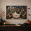 Art mural blanc sur toile avec fantôme blanc et chat noir dans la baignoire-1946795941