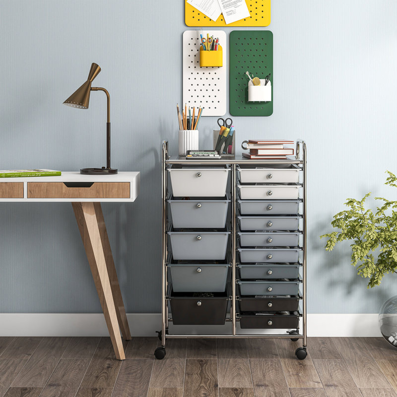 Commode de rangement roulante 15 tiroirs Hoffman, gris
