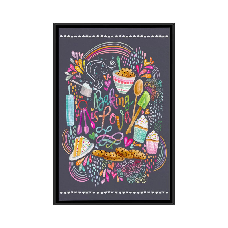 «Bake Is Love», reproduction d'impression sur toile tendue, H 26 po x l 18 po x P 1,5 po, Toile avec cadre noir, Pas de tapis