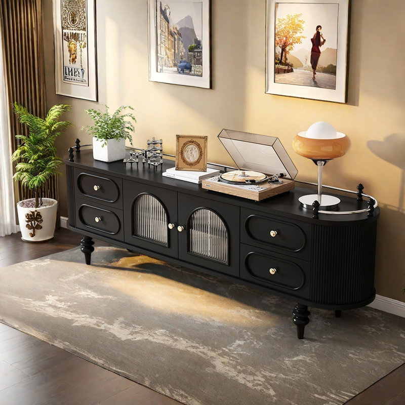 Meuble télé de salon de style français, Noir, noir, noir, noir, 70.87"
