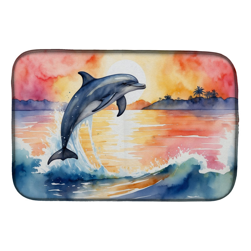 Dolphin Leaping at Sunrise Dish Drying Mat