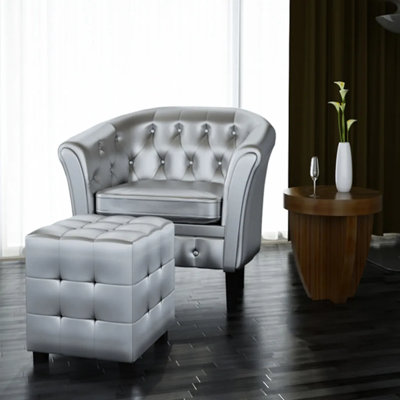 Fauteuil de baignoire avec repose-pieds en similicuir argenté