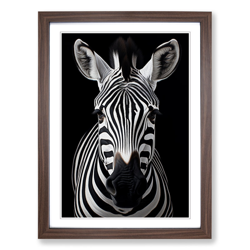Zebra Contemporary - Single Picture Frame Print on Wood, 34cm H x 25cm W x 2cm D, Walnut