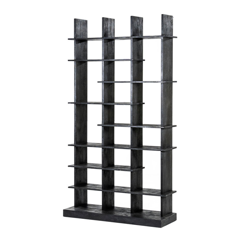 Black Mango Wood Geometric 8-Tier Bookcase