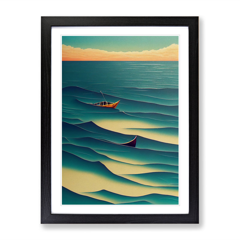 Boat In The Waves - Single Picture Frame Print, Black, 64cm H x 46cm W x 2cm D