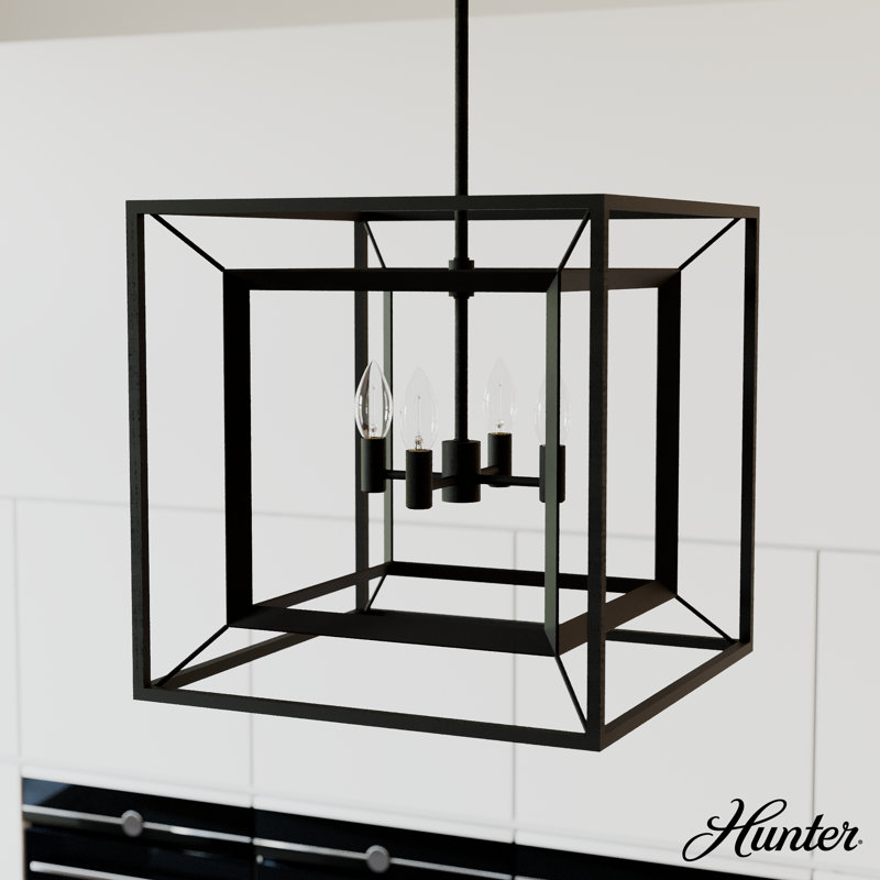 Hunter 18 Inch Doherty 4 Light Chandelier Ceiling Light Fixture, Natural Iron, 18" H x 18" W x 18" D