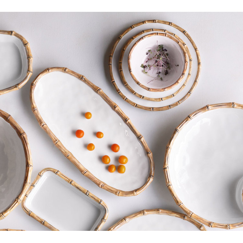 Vida Melamine Salad/Dessert Plate, White/Natural