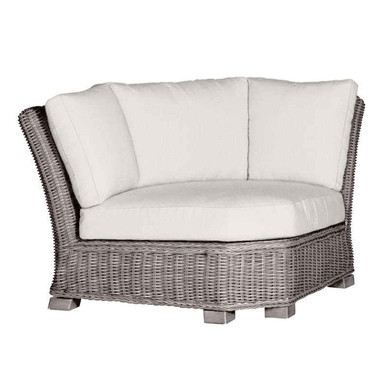 Coin modulaire d'extérieur en résine et osier rustique N-Dura, Welt, Huître, Sunbrella® ‑ lin neige
