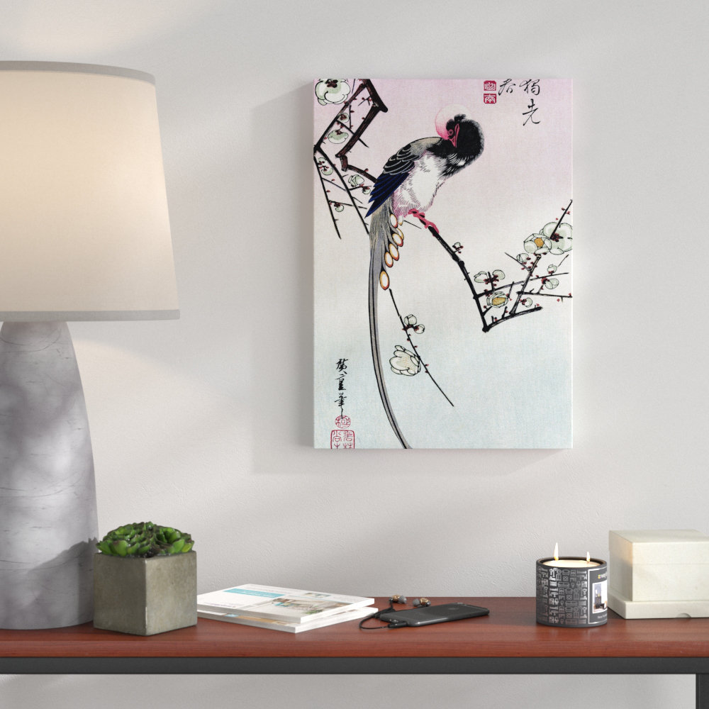 Plum Blossom and Magpie Japanese Oriental by - Wrapped Canvas