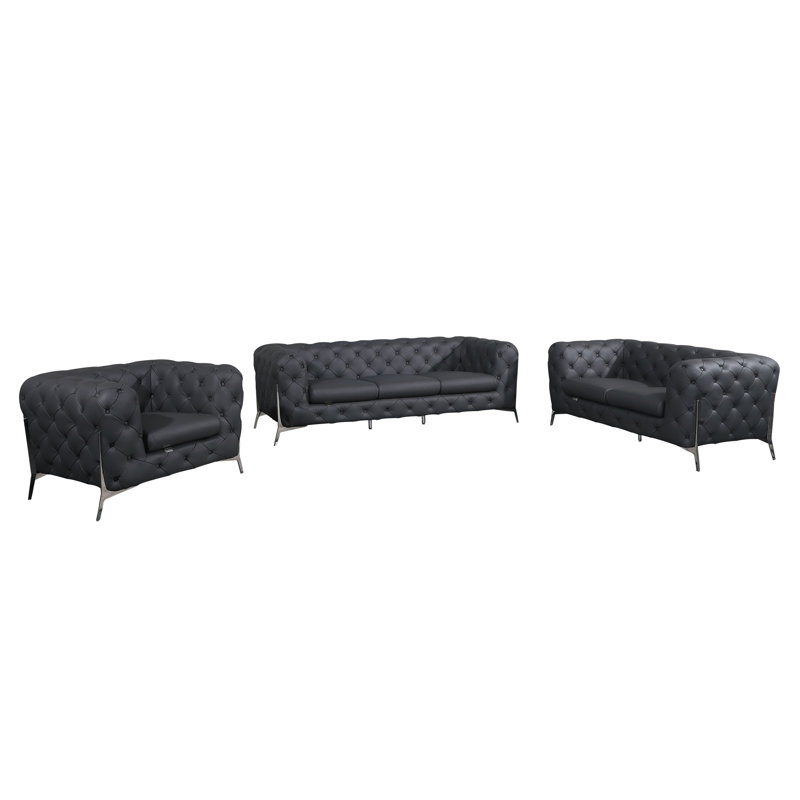 Ensemble de salon en cuir véritable 3 pièces Ehrika