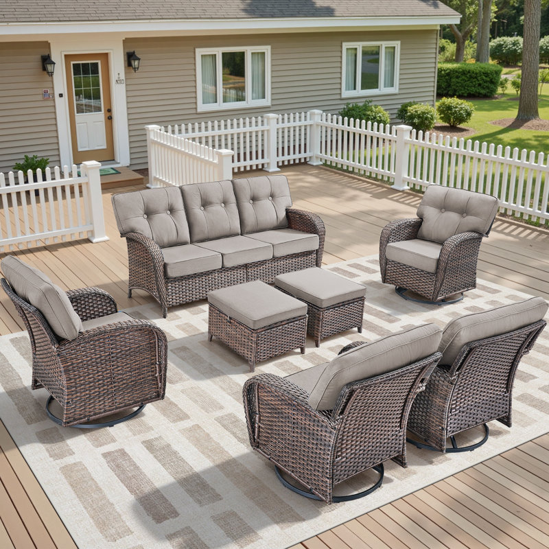 Ensemble de chaises de patio 7 pièces, ensemble de sièges d'extérieur toutes saisons avec chaises pivotantes et repose-pieds