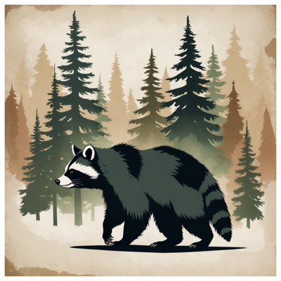 Rideaux de douche Raccoon and Pine Trees