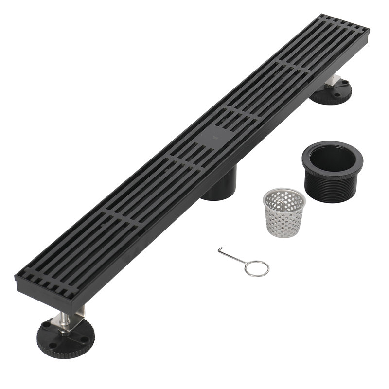 FINE FIXTURES Linear Shower Drain, 36 inch Slotted Grate Design, 10-Gauge 304 Stainless Steel, Center Outlet, Fast Drainage, Hair Strainer Included