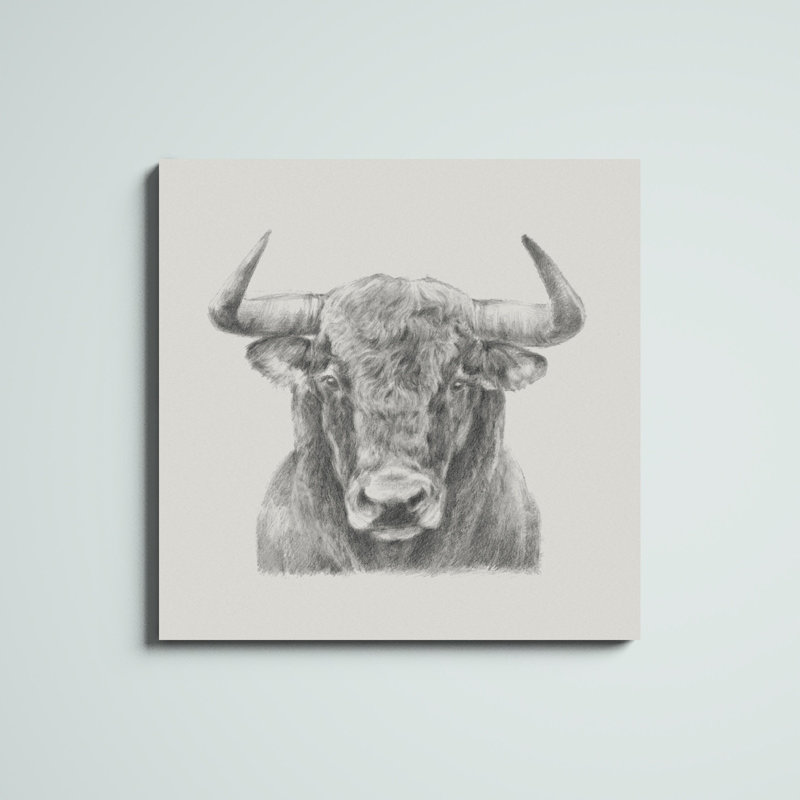 «Black and White Bull», peinture sur toile, H 36 po x l 36 po