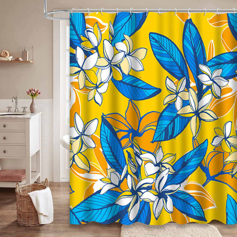 Rideau de douche tropical à motif floral tropical avec 12 crochets, L 72 po x l 84 po