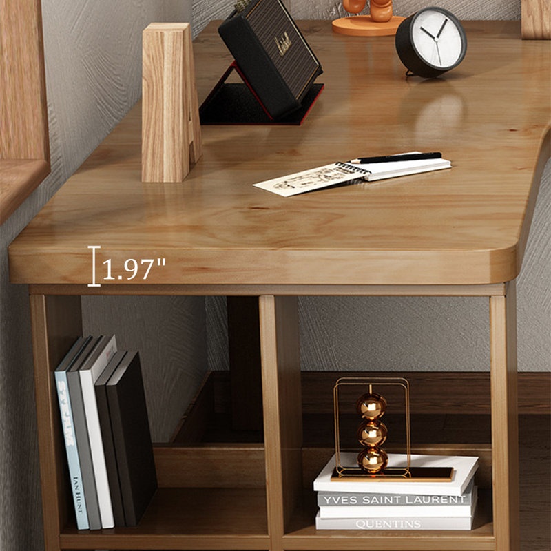 Solid Wood L-Shaped Corner Desk with Storage Shelves, 29.5" H x 63" W x 47.2" D
