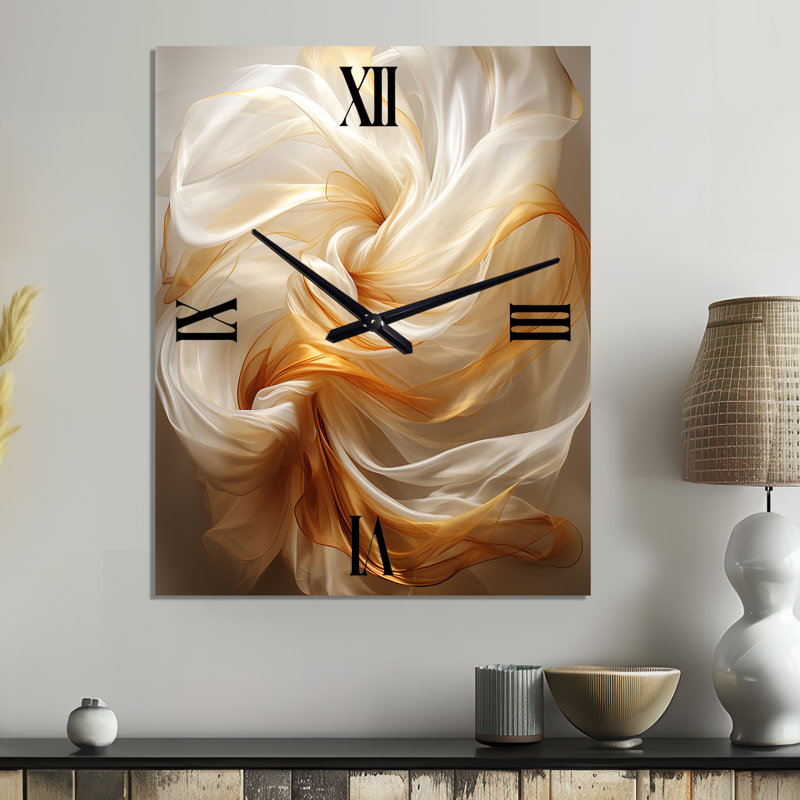Horloge murale abstraite liquide Satisfaction Smooth Tender Orange Waves, Grand