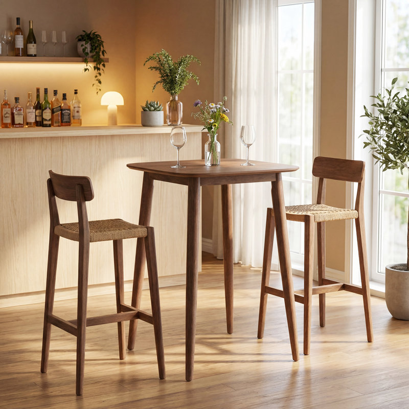Table de cuisine à hauteur de comptoir 3 pièces avec 2 tabourets de bar, sièges rembourrés en tissu