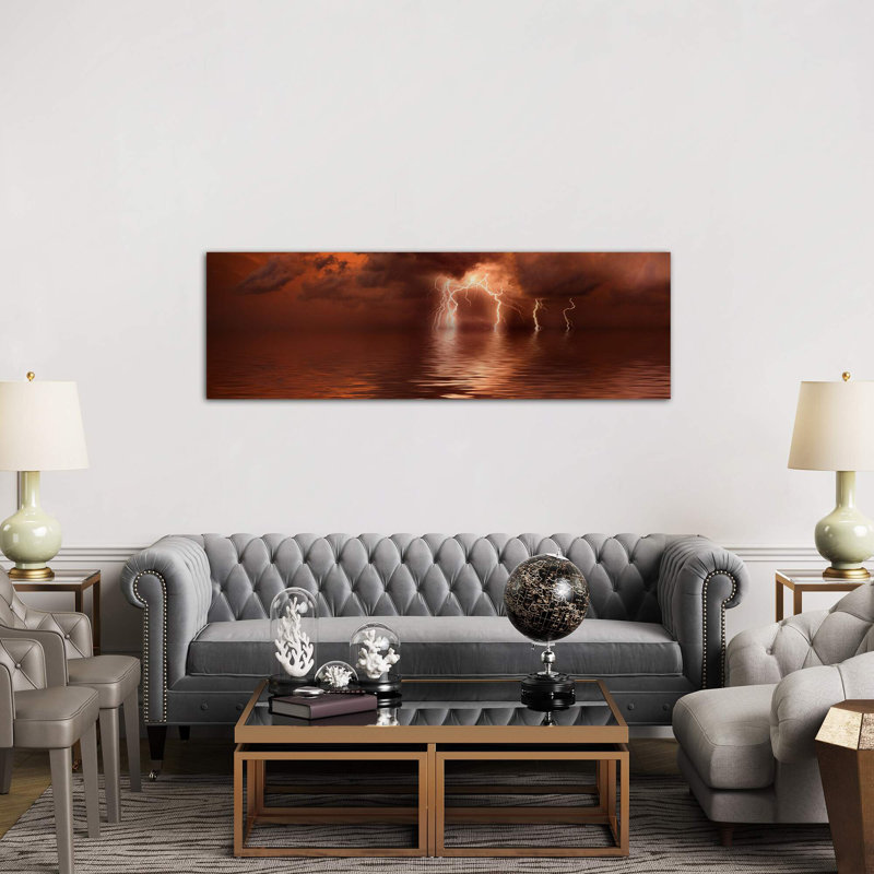 Lightning Storm Over The Sea by Panoramic Images - Wrapped Canvas Panoramic Print, 121.92 cm H x 40.64 cm W x 1.91 cm D