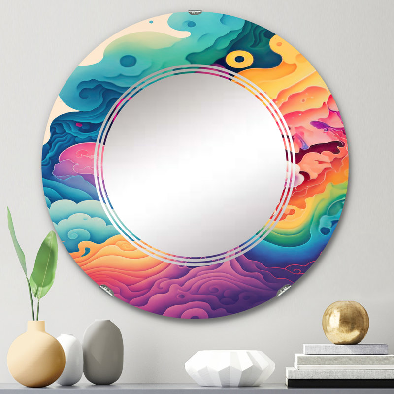 Ojasvi - Miroir mural spiralé multicolore, 24 po x 24 po
