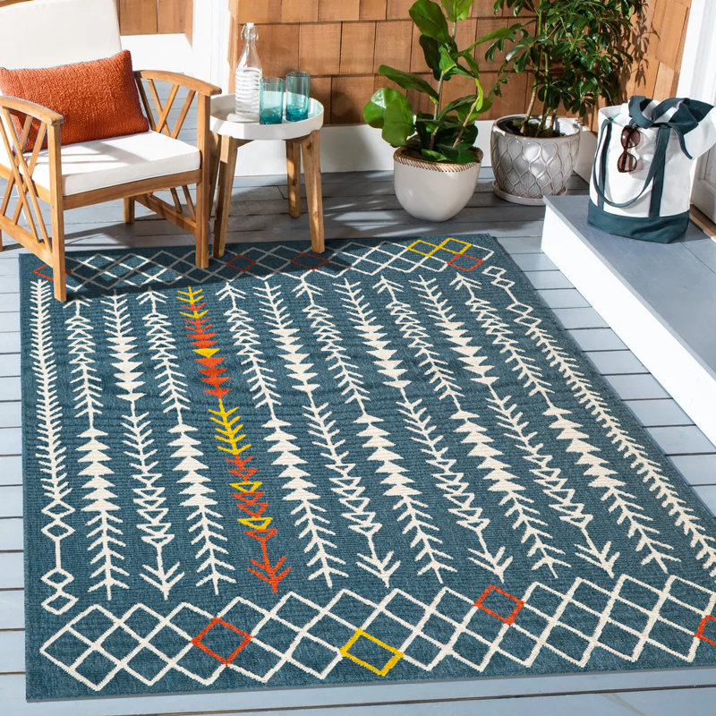 Tapis d'intérieur / extérieur à rayures Khemochi, Rectangle 5 pi x 7 pi