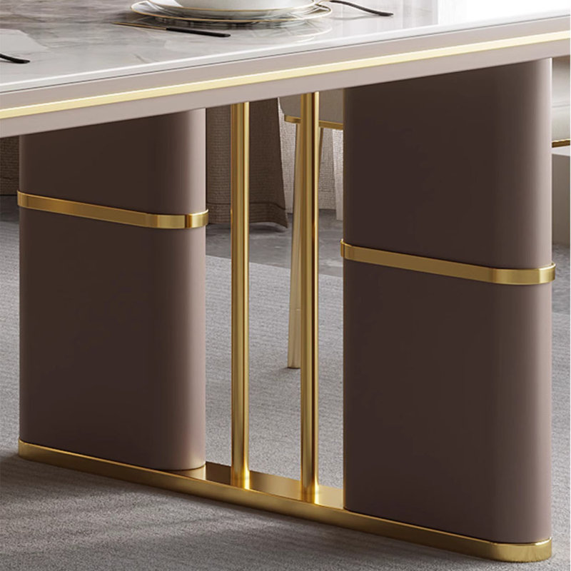 Portingale High Gloss Rock Slab Dining Table with Gold Base, 29.5"H x 86.6"L x 31.5"W
