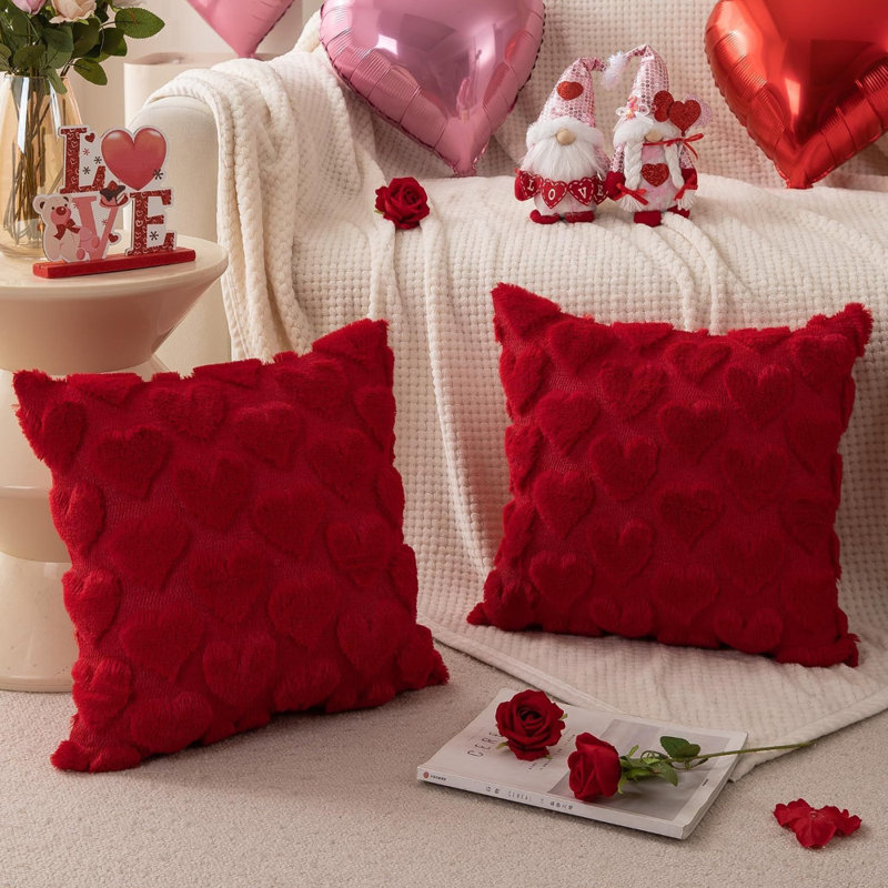 Housse de coussin en peluche douce en fausse fourrure 17,7 po x 17,7 po Valentines Day Decorations