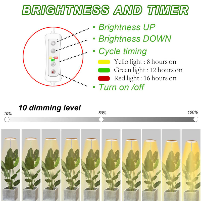 Height Adjustable Yellow LED Plant Grow Light with Timer