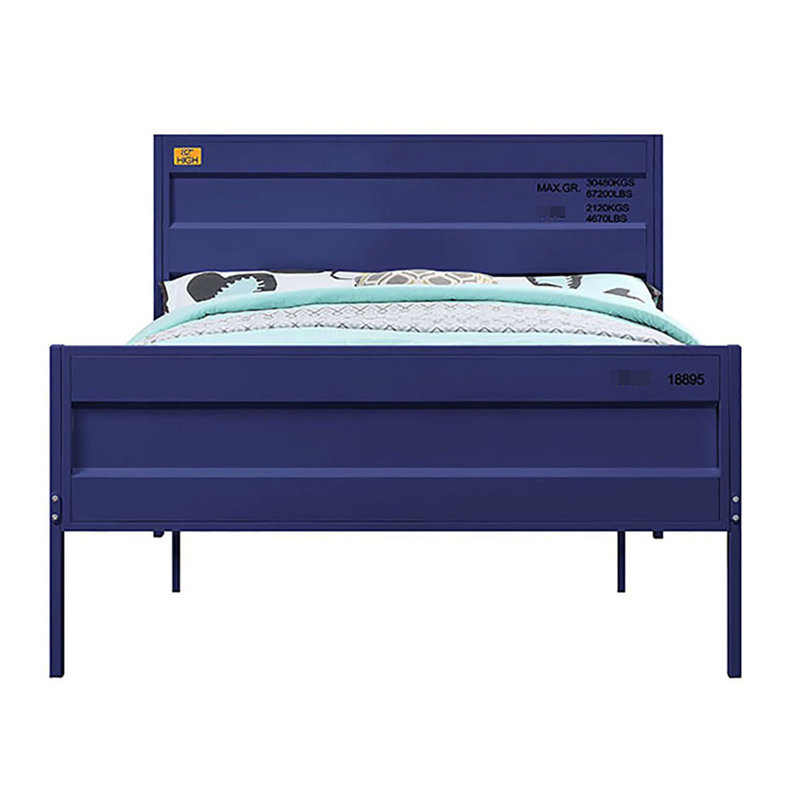 Lit en métal bleu avec une tête de lit rectangulaire pour les meubles de chambre à coucher classiques: touche industrielle moderne