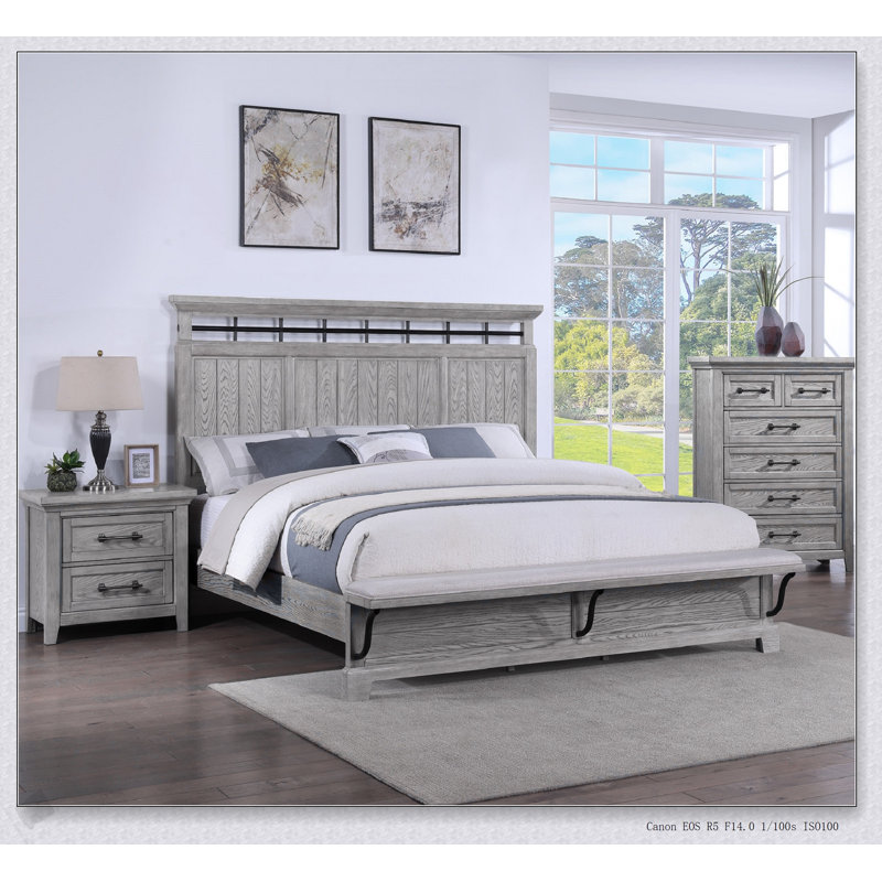 Commode contemporaine 1 pièce à finition gris clair avec six tiroirs spacieux et poignées en métal pour les chambres à coucher modernes