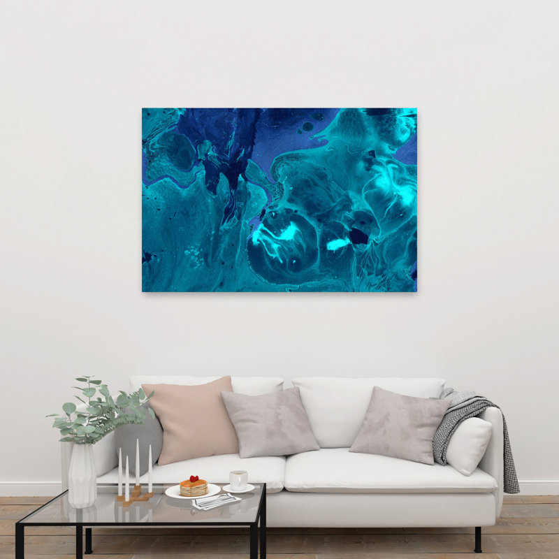 Abstrait océan tourbillonnant abstrait, art moderne océan vibrant, 40" H x 60" W