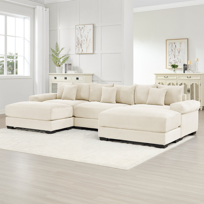 Canapé modulaire surdimensionné de 130 po avec conception ergonomique et accoudoirs larges, Beige