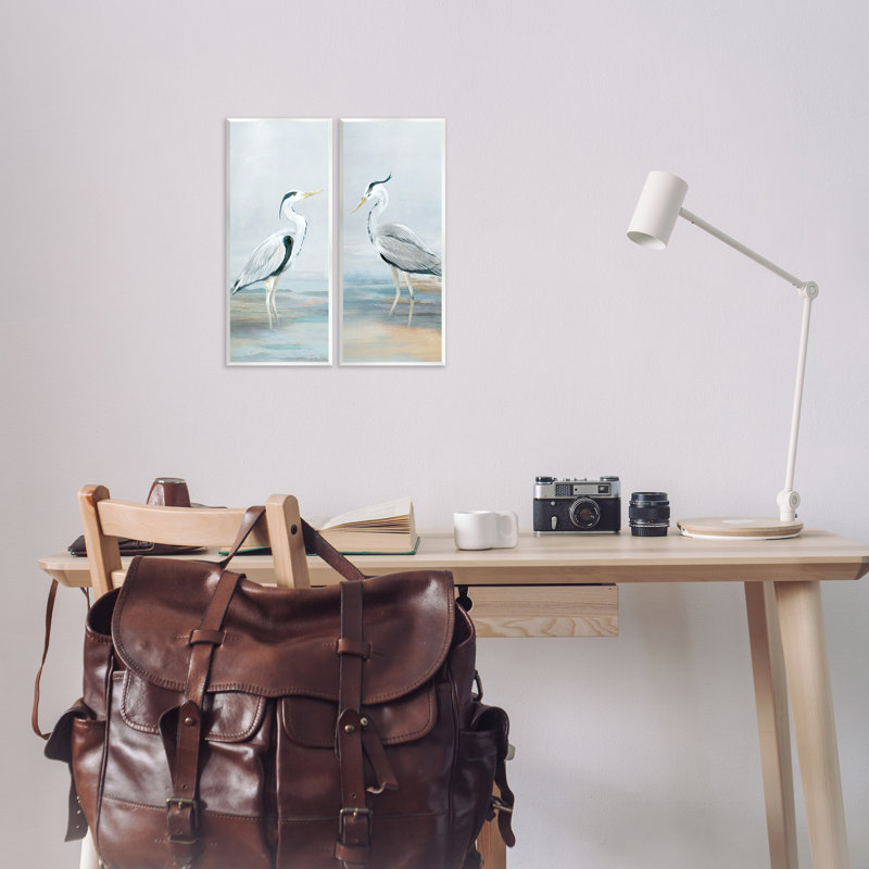 Ensemble de 2 plaques murales Herons Wading Shallow Sea, design par Lily K.