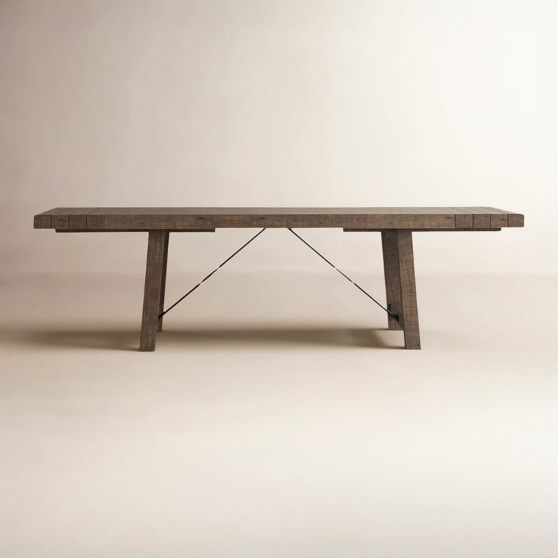 Edelen Extendable Pine Solid Wood Top Dining Table, Distressed Brown
